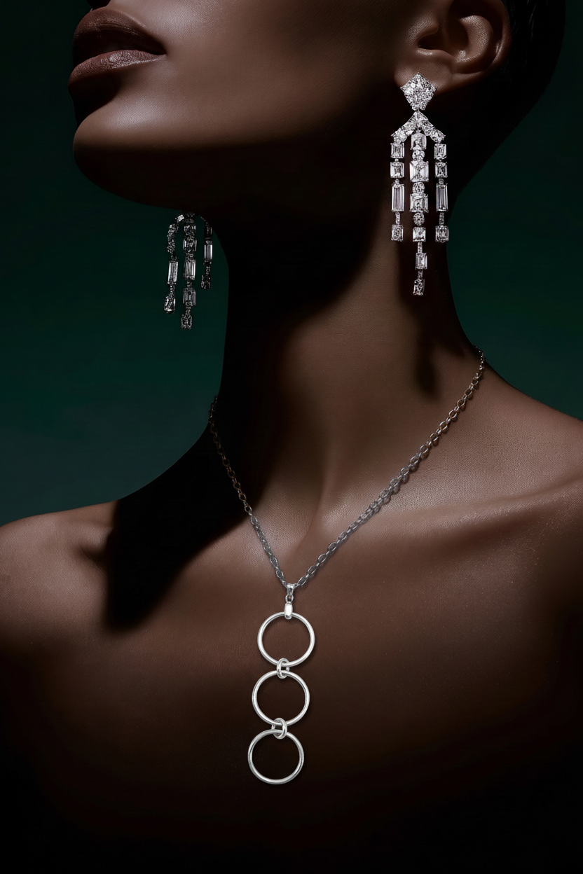 Sterling Silver Triple Interlocking Circle Pendant Necklace | 20-Inch Chain